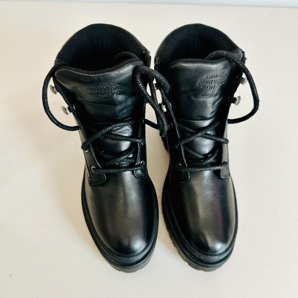 HARLEY DAVIDSON TRESSLER BLACK WITH RED HD LOGO LEATHER BOOTS D87288 - Picture 2 of 9